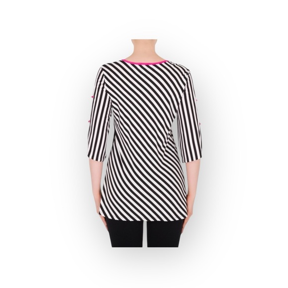 Joseph Ribkoff ✈︎ Nautical Inspired Striped Top Blouse ✈︎ Neon Pink Detail ✈︎ 6 - Picture 4 of 17